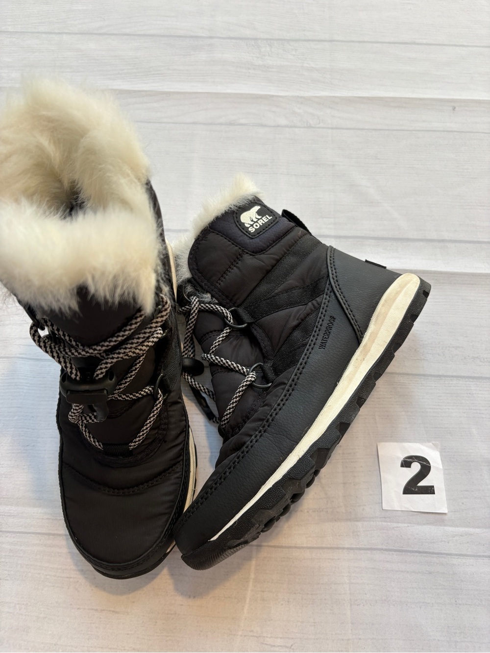Sorel Black and Cream Kids Fur-Trim Winter Boot